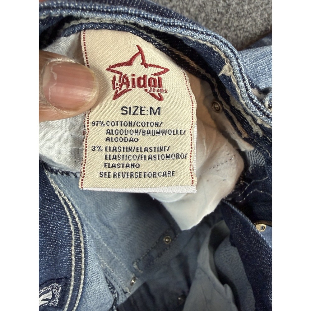 LA Idol USA Denim Mini Skirt Dark Wash Rhinestone Contrast Stitch Size M - Picture 3 of 10